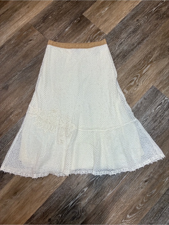 Free People Dresses & Skirts - Free People Cream Lace A-Line Midi Skirt with Tan Waistband